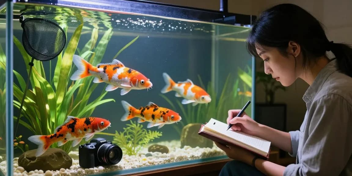 KoiAminos enhancing fish keeping experience with vibrant aquarium scene and enthusiastic aquarist.