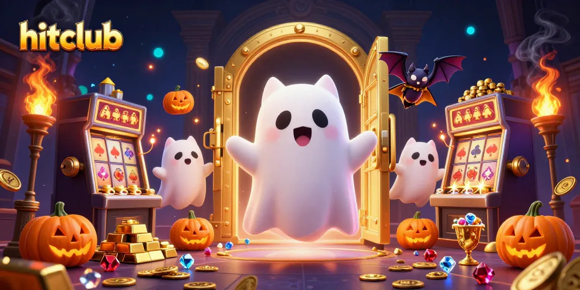 Experience the excitement at hitclub with a ghost cat and treasure-filled casino scene.