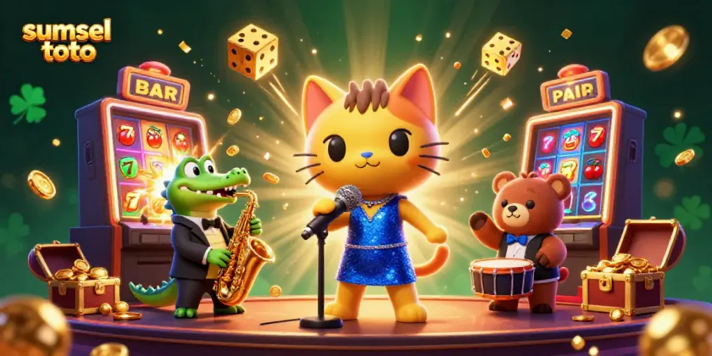Experience the excitement of sumsel toto with vibrant characters and casino-themed elements bursting with energy.