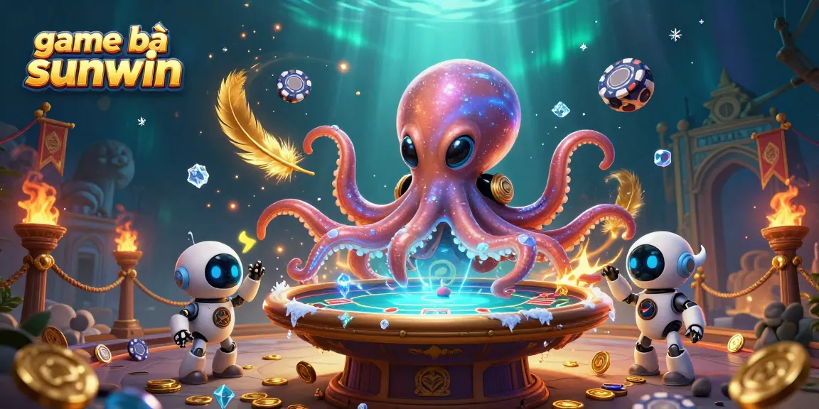 Engage in thrilling gameplay at game bài sunwin with the alien octopus and poker table in a vibrant casino.