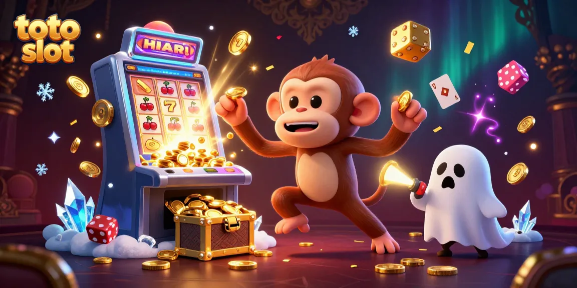 Experience the thrills of the toto slot with energetic characters playing amidst a jackpot explosion in a dynamic casino setting.