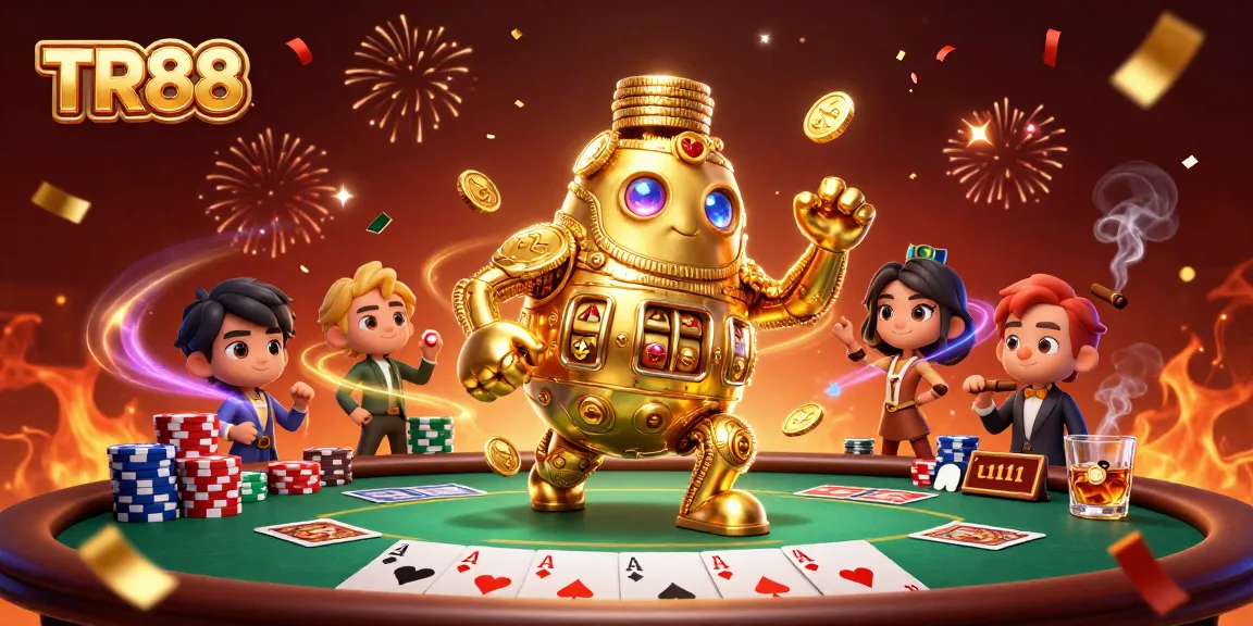 Engage with TR88's dynamic gameplay featuring a gold golem and vibrant casino elements.