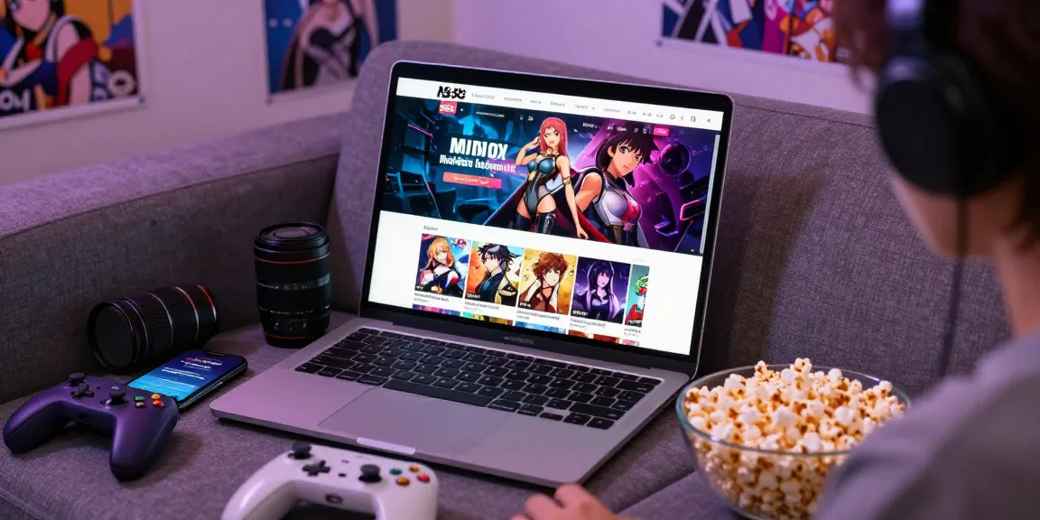 Exploring mind control hentai games on a vibrant laptop at home.