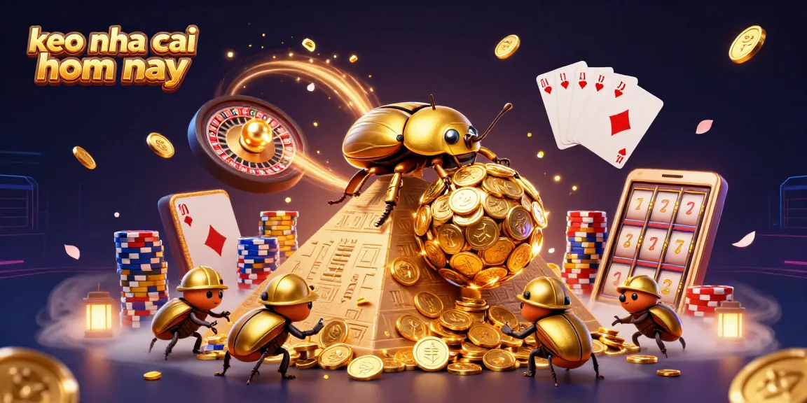 Experience the excitement of keo nha cai hom nay with golden beetles, casino symbols, and dazzling coins.