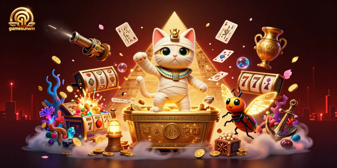 Experience thrilling slots and jackpots at gamesunwin's vibrant casino themed illustration.