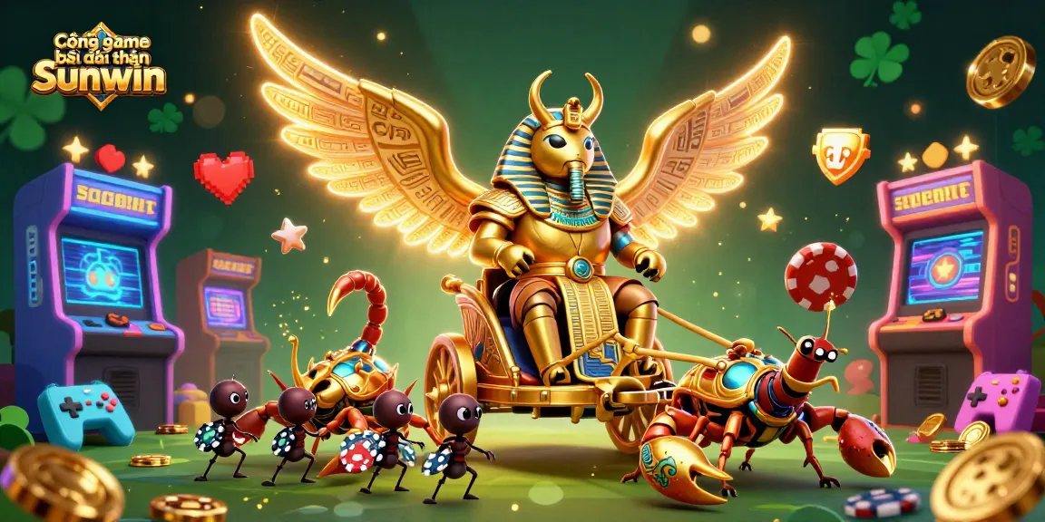 Cổng game bài đổi thưởng Sunwin transports players to a vibrant gaming world filled with neon colors, golden accents, and dynamic action.