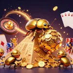 Experience the excitement of keo nha cai hom nay with golden beetles, casino symbols, and dazzling coins.