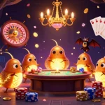 Engage with sbobet wap through a vibrant 3D illustration of glowworms lighting a cave casino filled with treasures.