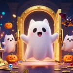 Experience the excitement at hitclub with a ghost cat and treasure-filled casino scene.