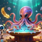 Engage in thrilling gameplay at game bài sunwin with the alien octopus and poker table in a vibrant casino.