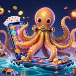 Experience the excitement of 789club with a kraken, diving cat, and slot game in a vibrant underwater scene.